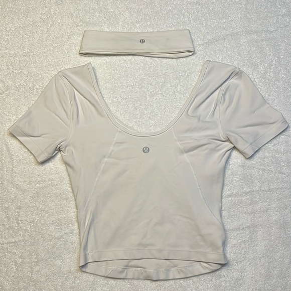White lululemon align tee with matching headband size 2 - Picture 1 of 2